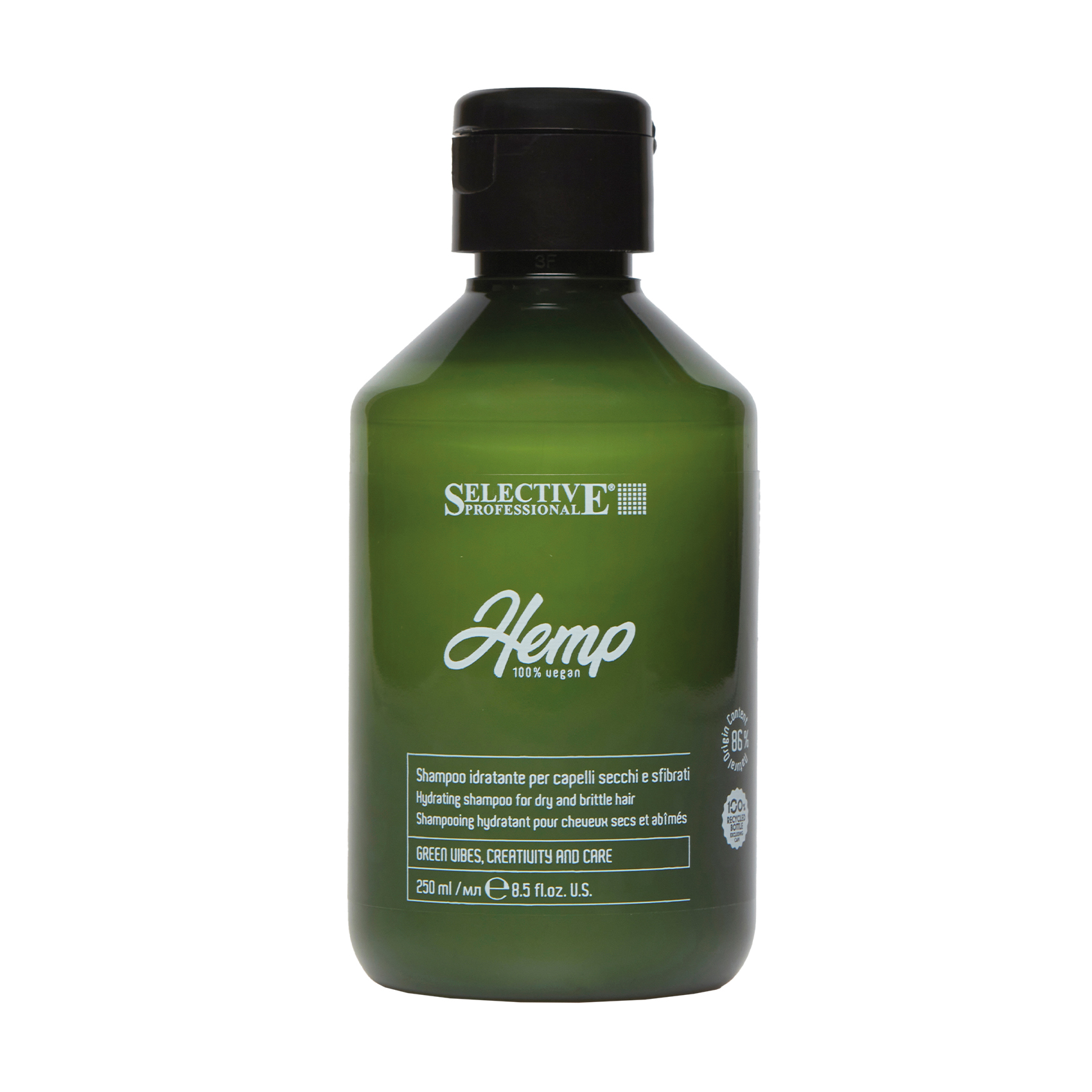 Зволожувальний шампунь Selective Professional Hemp Hydrating Shampoo для сухого та ламкого волосся, з екстрактом олії насіння коноплі, 250 мл